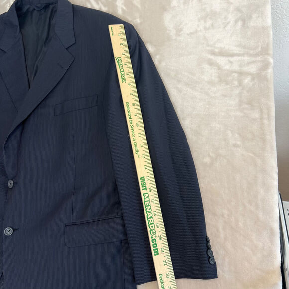 VTG Burberry Sport Coat Mens 46R Blue Striped Wool Blazer Union Made USA Career - Picture 5 of 14